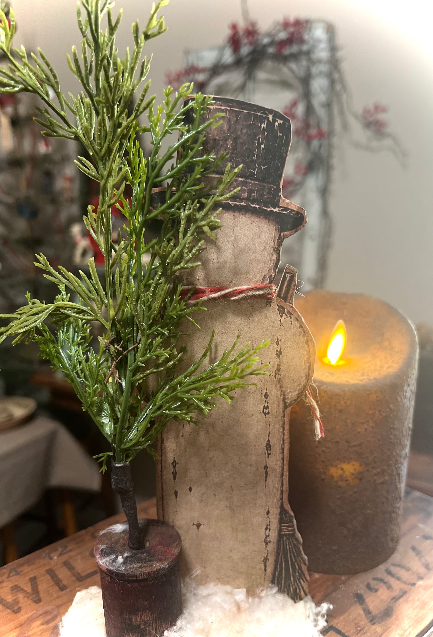Christmas - Primitive Snowman w tree