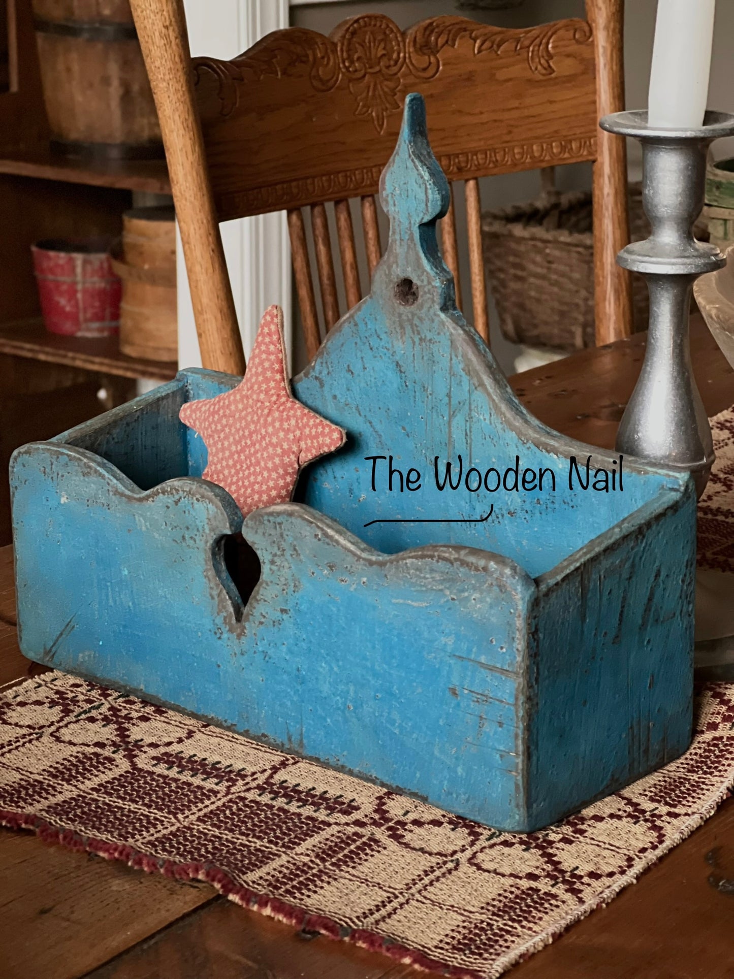 Primitive Key Hole Wall Box in old Blue