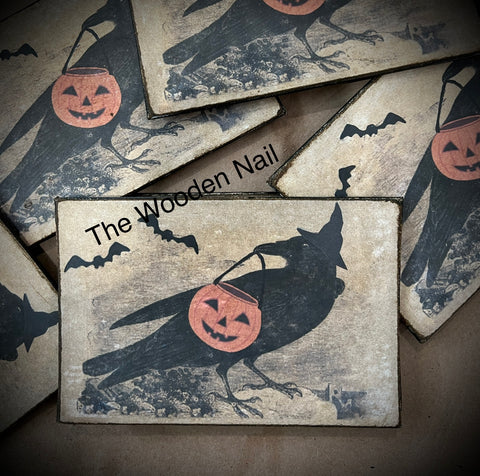 Old Halloween Witch Crow Print