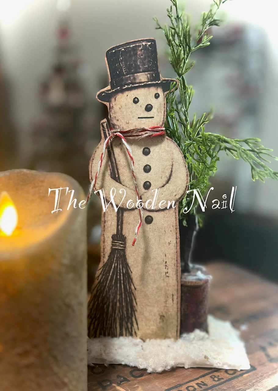 Christmas - Primitive Snowman w tree